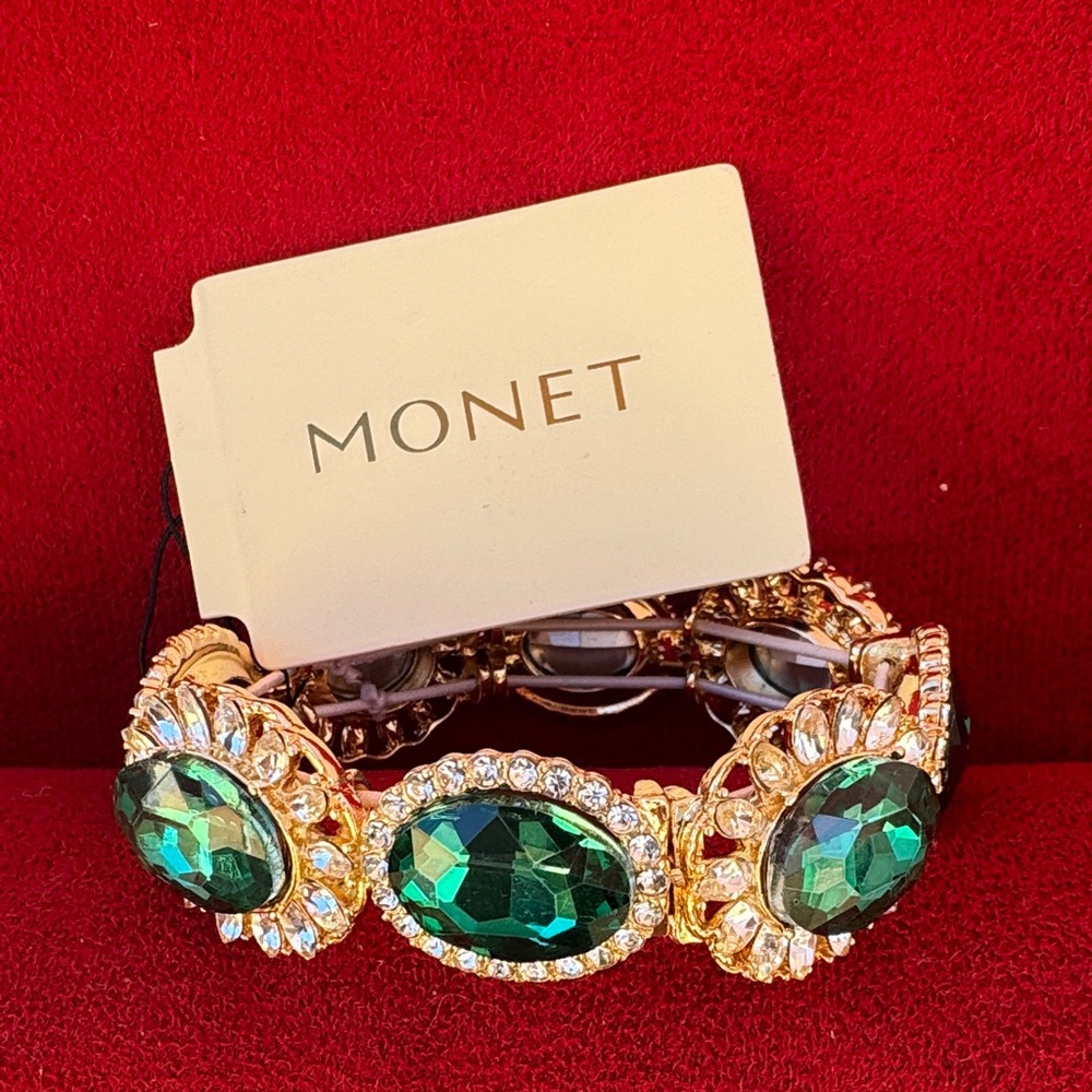 Monet Emerald Green and Gold Bracelet